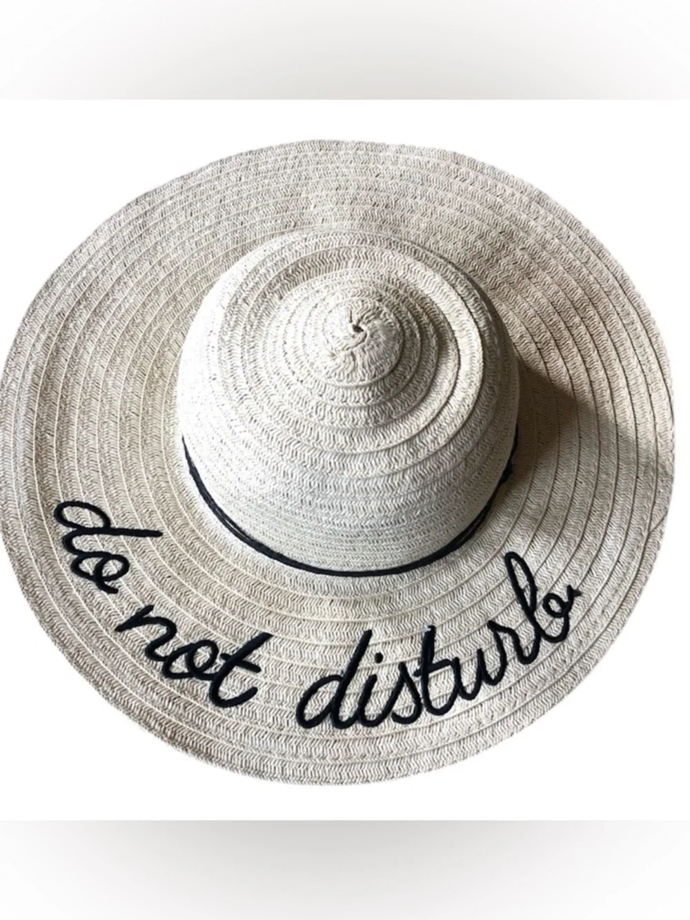 Do Not Disturb Wide Brim Straw Floppy Sun Beach‎ Hat Tan Oversize
